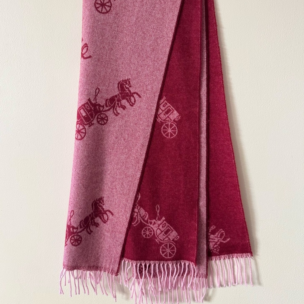 Coach Red Signature Horse‎ & Carriage Reversible Oversized Wool Cashmere Scarf